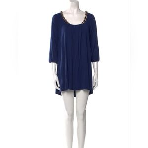 Rachel Pally Navy Blue Scoop Neck Gold Chain Tunic Night Out Mini Dress- S
